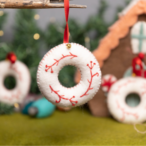 Mini White Felt Wreath with Red Vine Decoration