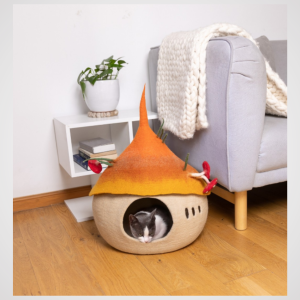 Handmade Mushroom Tendril Felt Cat Cave