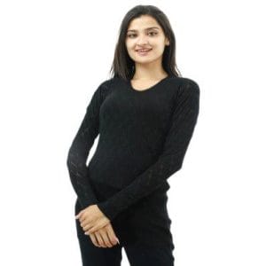 Black Colour Bamboo Necked Full Sleeve T-shirt