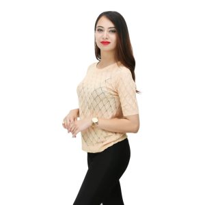 Beige Half Sleeve Bamboo Top For Women
