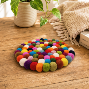 handmade rainbow felt ball coaster